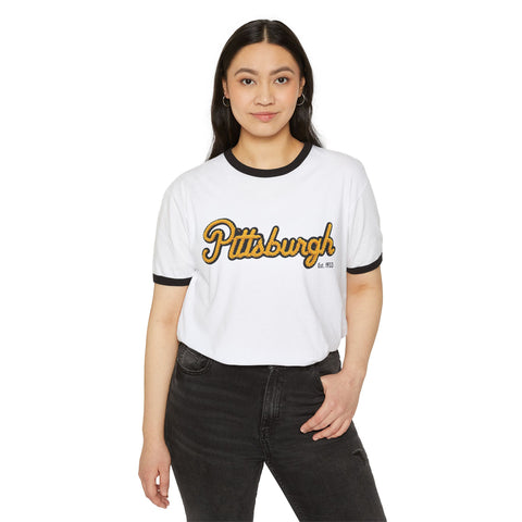 Pittsburgh Faux Embroidery Unisex Cotton Ringer T-Shirt