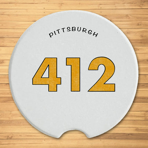 Pittsburgh 412 Area Code Ceramic Car Coaster - 2 Pack Coasters The Doodle Line   