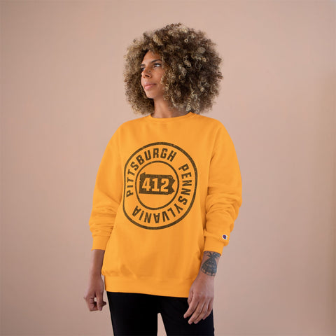 412 Area Code Pittsburg PA Stamped - Champion S600 Sweatshirt Sweatshirt - YinzerShop