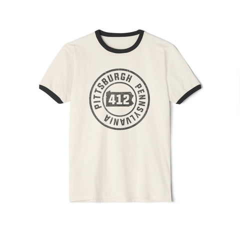 412 Area Code Pittsburgh Pa Stamped Ringer T-Shirt T-Shirt - YinzerShop