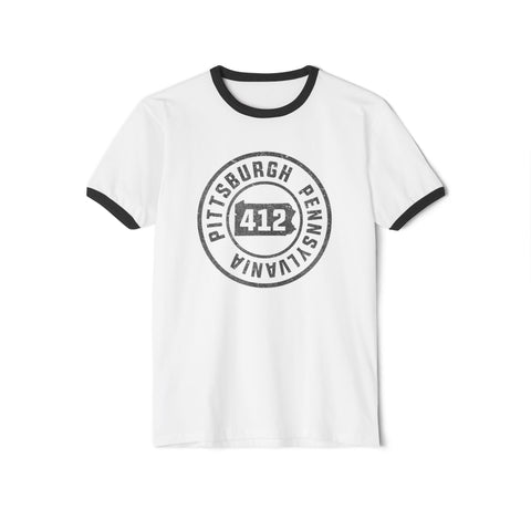 412 Area Code Pittsburgh Pa Stamped Ringer T-Shirt T-Shirt - YinzerShop