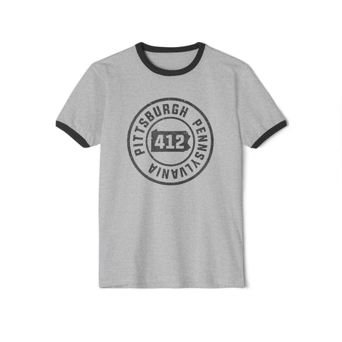 412 Area Code Pittsburgh Pa Stamped Ringer T-Shirt T-Shirt - YinzerShop