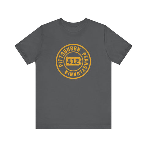 412 Area Code Pittsburgh Pa Stamped Short Sleeve T-Shirt T-Shirt - YinzerShop
