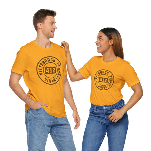 412 Area Code Pittsburgh Pa Stamped Short Sleeve T-Shirt T-Shirt - YinzerShop
