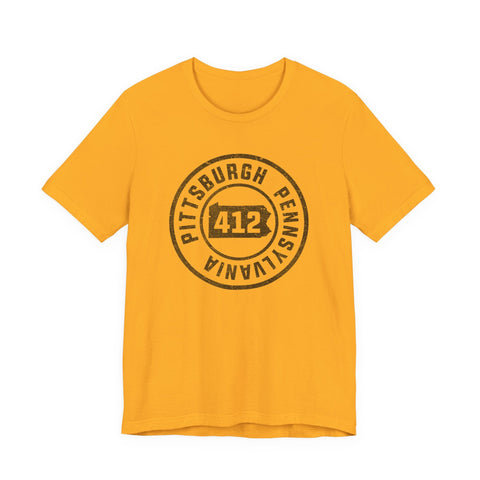 412 Area Code Pittsburgh Pa Stamped Short Sleeve T-Shirt T-Shirt - YinzerShop