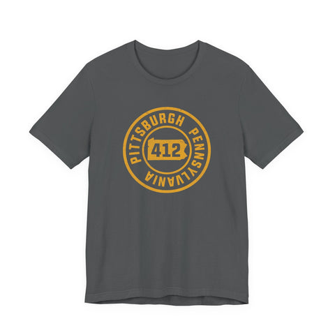412 Area Code Pittsburgh Pa Stamped Short Sleeve T-Shirt T-Shirt - YinzerShop