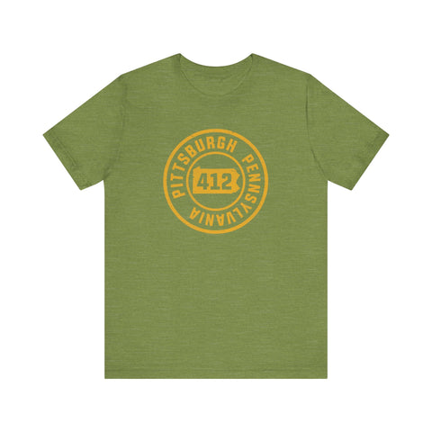 412 Area Code Pittsburgh Pa Stamped Short Sleeve T-Shirt T-Shirt - YinzerShop