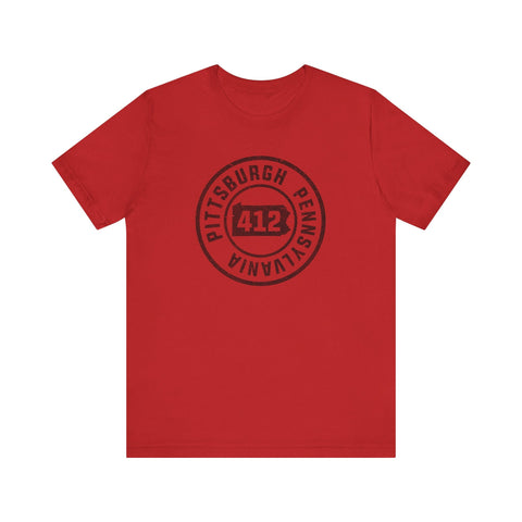 412 Area Code Pittsburgh Pa Stamped Short Sleeve T-Shirt T-Shirt - YinzerShop