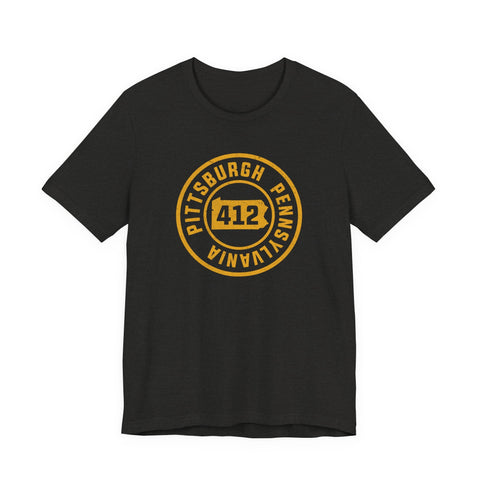 412 Area Code Pittsburgh Pa Stamped Short Sleeve T-Shirt T-Shirt - YinzerShop