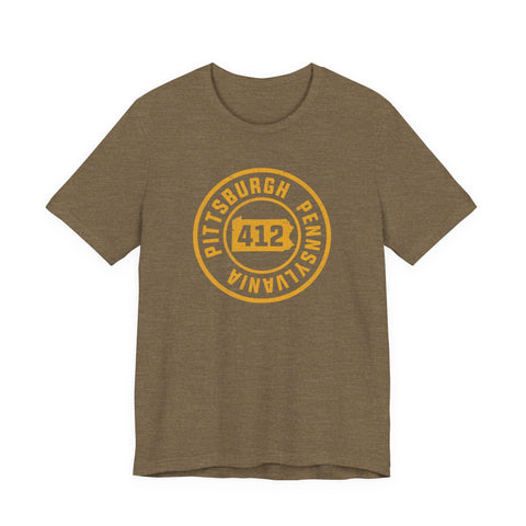 412 Area Code Pittsburgh Pa Stamped Short Sleeve T-Shirt T-Shirt - YinzerShop