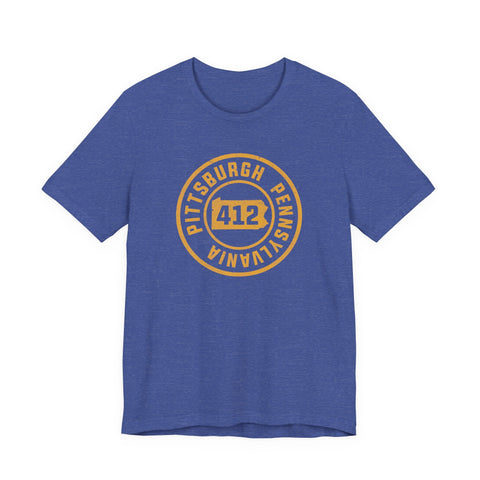 412 Area Code Pittsburgh Pa Stamped Short Sleeve T-Shirt T-Shirt - YinzerShop