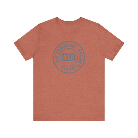 412 Area Code Pittsburgh Pa Stamped Short Sleeve T-Shirt T-Shirt - YinzerShop