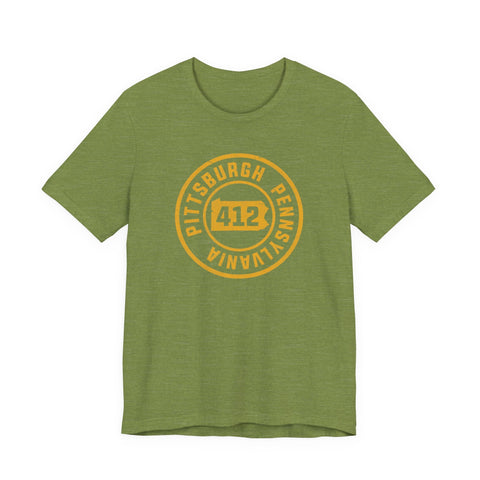 412 Area Code Pittsburgh Pa Stamped Short Sleeve T-Shirt T-Shirt - YinzerShop