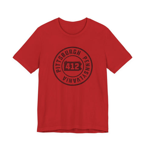 412 Area Code Pittsburgh Pa Stamped Short Sleeve T-Shirt T-Shirt - YinzerShop