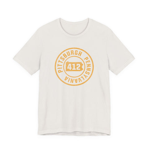 412 Area Code Pittsburgh Pa Stamped Short Sleeve T-Shirt T-Shirt - YinzerShop