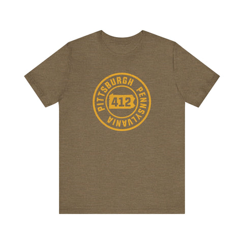 412 Area Code Pittsburgh Pa Stamped Short Sleeve T-Shirt T-Shirt - YinzerShop