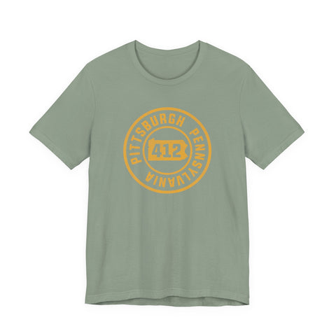 412 Area Code Pittsburgh Pa Stamped Short Sleeve T-Shirt T-Shirt - YinzerShop