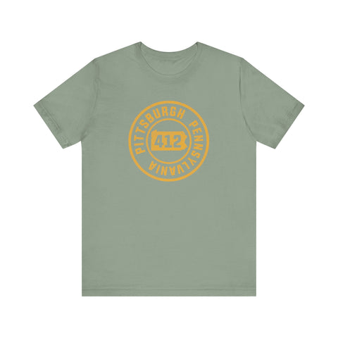 412 Area Code Pittsburgh Pa Stamped Short Sleeve T-Shirt T-Shirt - YinzerShop