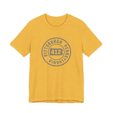 412 Area Code Pittsburgh Pa Stamped Short Sleeve T-Shirt T-Shirt - YinzerShop