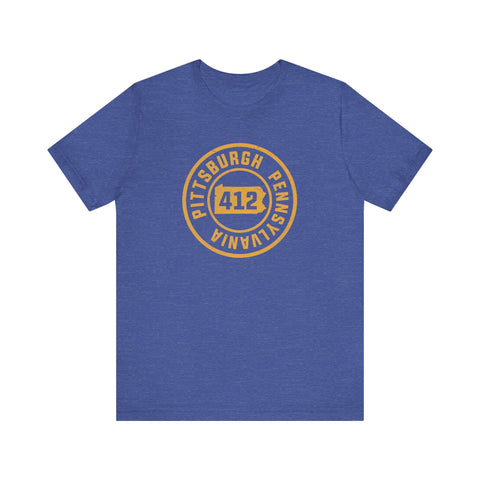 412 Area Code Pittsburgh Pa Stamped Short Sleeve T-Shirt T-Shirt - YinzerShop