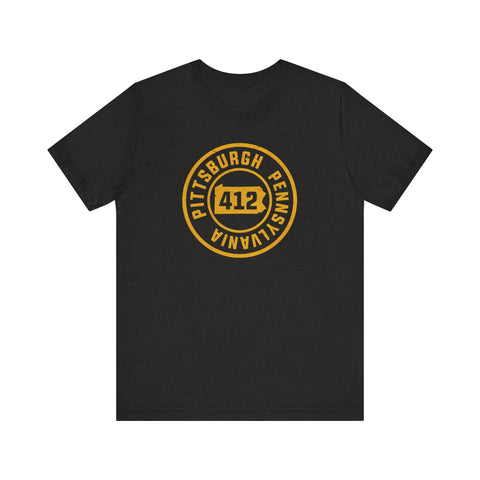 412 Area Code Pittsburgh Pa Stamped Short Sleeve T-Shirt T-Shirt - YinzerShop