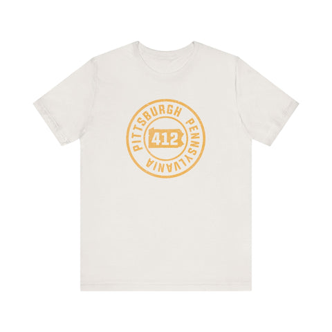412 Area Code Pittsburgh Pa Stamped Short Sleeve T-Shirt T-Shirt - YinzerShop