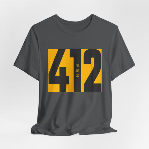 412 Bold Number T‑Shirt — Retro Yellow & Black City Area Code Tee T-Shirt - YinzerShop