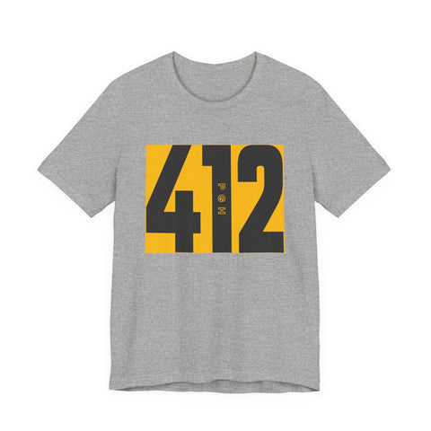 412 Bold Number T‑Shirt — Retro Yellow & Black City Area Code Tee T-Shirt - YinzerShop