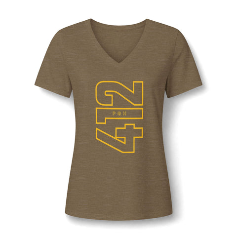 412 Bold Vertical Number Women's V-neck Tshirt — Minimalist Monochrome Graphic T-Shirt T-Shirt - YinzerShop