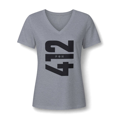 412 Bold Vertical Number Women's V-neck Tshirt — Minimalist Monochrome Graphic T-Shirt T-Shirt - YinzerShop