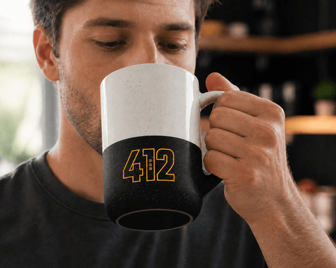 412 City Number Ceramic Mug — Speckled Two-Tone 13oz Engraved Coffee Cup Mug - YinzerShop