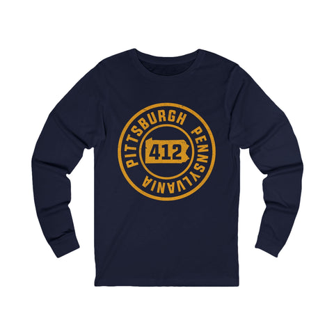412 Pittsburgh Stamp - Unisex Long Sleeve Tee Long Sleeve Shirt - YinzerShop