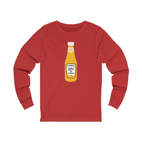 Pittsburgh, City of Champions Ketchup Bottle Unisex Bella+Canvas 3001 Long Sleeve T-Shirt Long-sleeve Printify XS Red 