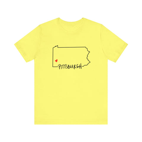 Love Pittsburgh Pennsylvania Short Sleeve T-Shirt  - Unisex bella+canvas 3001 T-Shirt Printify Yellow S 