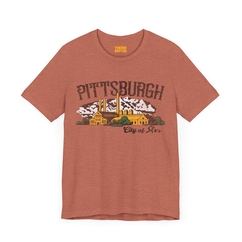 Pittsburgh City of Iron Vintage Logo - Short Sleeve Tee T-Shirt Printify Heather Clay S 