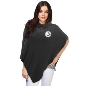 Women's Pittsburgh Steelers Crystal-Logo Knit Poncho - Black NFL Poncho Turnovers Inc