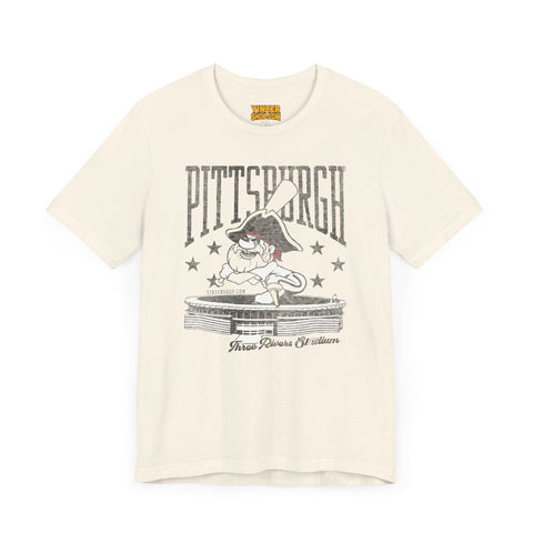 Pittsburgh Pirates Baseball Three River Stadium Retro Design - Short Sleeve Tee T-Shirt Printify Natural S 