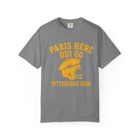 Paris Here We Go Pittsburgh 2026 French Beret Helmet on Premium Comfort Colors® T-Shirt