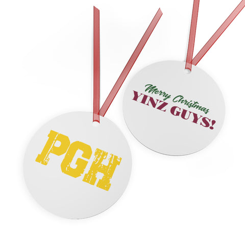 Pittsburgh Merry Christmas Yinz Guys Metal Ornaments Home Decor Printify