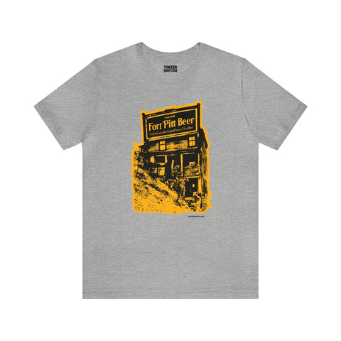 Fort Pitt Beer Building - Retro - Short Sleeve Tee T-Shirt Printify Athletic Heather S 