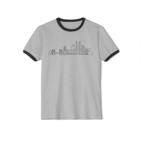 Pittsburgh Skyline Doodle - Next Level Unisex Cotton Ringer T-Shirt
