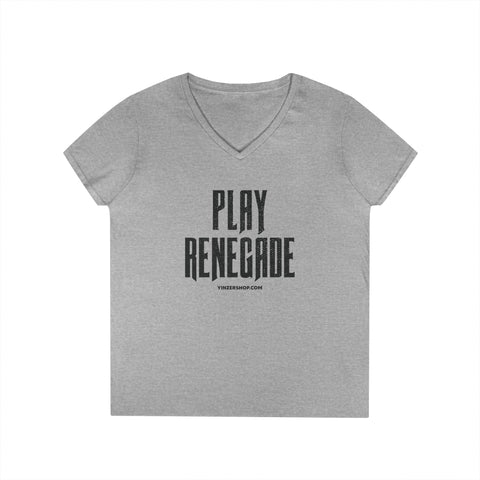 Play Renegade Distressed Graphic - Ladies' V-Neck T-Shirt V-neck Printify S Sport Grey