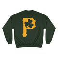 St. Patty's Day Clover - P is for Pittsburgh - Champion Crewneck Sweatshirt Sweatshirt Printify Dark Green S 