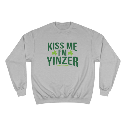 Kiss Me, I'm Yinzer - Champion Crewneck Sweatshirt Sweatshirt Printify Light Steel S 
