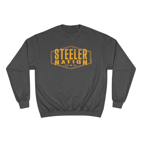 Steeler Nation - Champion Crewneck Sweatshirt Sweatshirt Printify Charcoal Heather S 