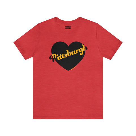 Pittsburgh Retro Heart - Short Sleeve Tee T-Shirt Printify Heather Red S 