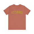 Heather clay Vintage Classic Pittsburgh Short Sleeve T-Shirt with bold yellow Pittsburgh text, great for new releases and fast shipping.