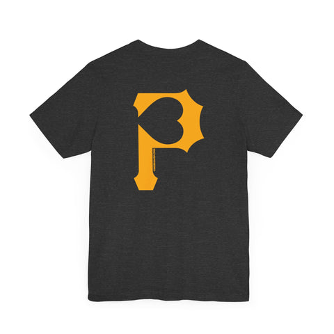 Heart of Pittsburgh - P for Pittsburgh Series - PRINT ON BACK - Short Sleeve Tee T-Shirt Printify   