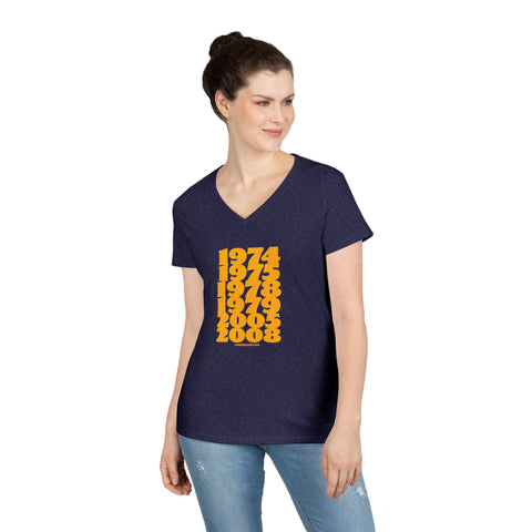 Winning Years: Pittsburgh Football Championship Titles  - Ladies' V-Neck T-Shirt