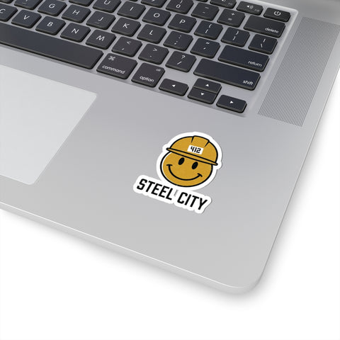 Steel City 412 Hard Hat Smiley Sticker, Kiss-Cut Vinyl